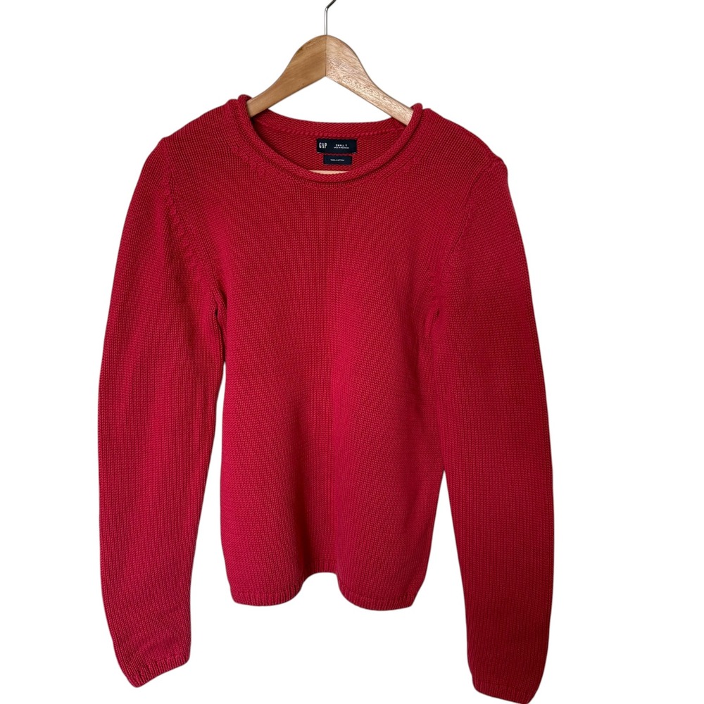 GAP Shaker Stitch Sweater Women Small T Red Excellent Cotton Crew Neck Pullover